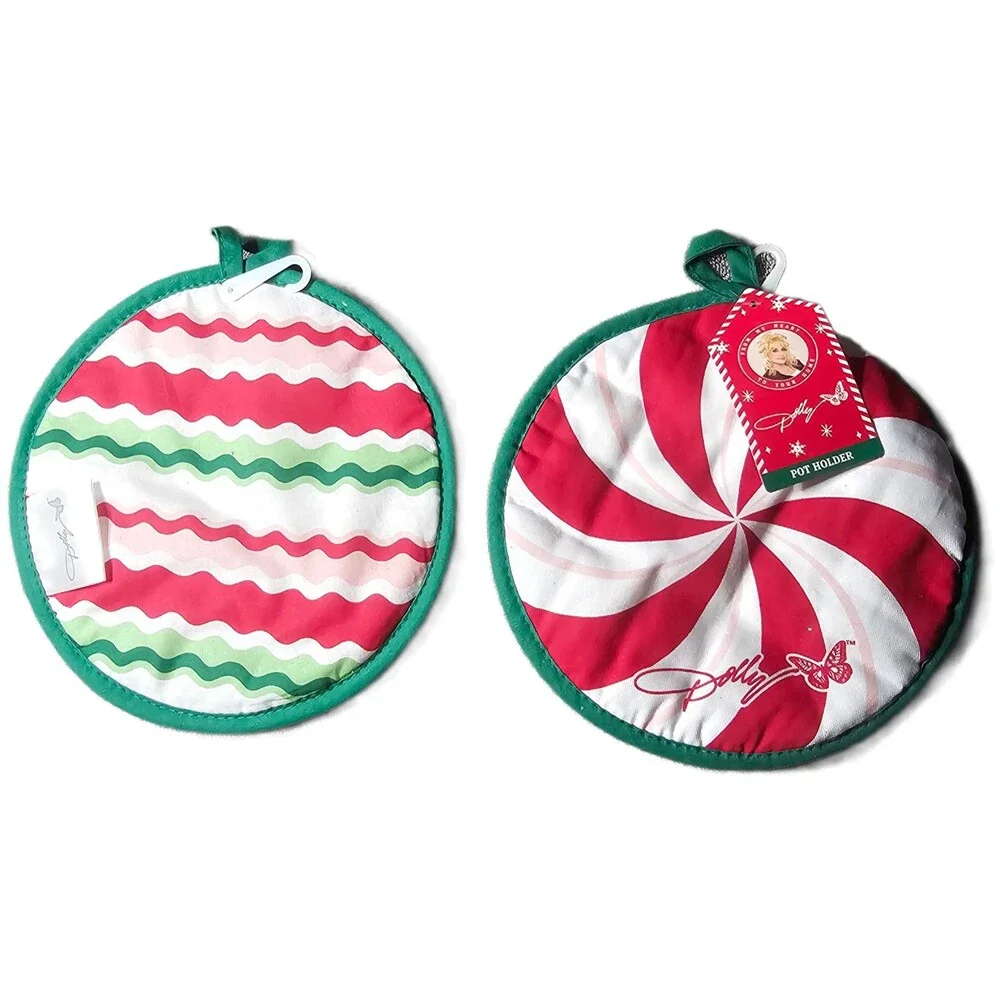 Dolly Parton Christmas Peppermint Themed Pot Holders Set Limited Edition NWT Red